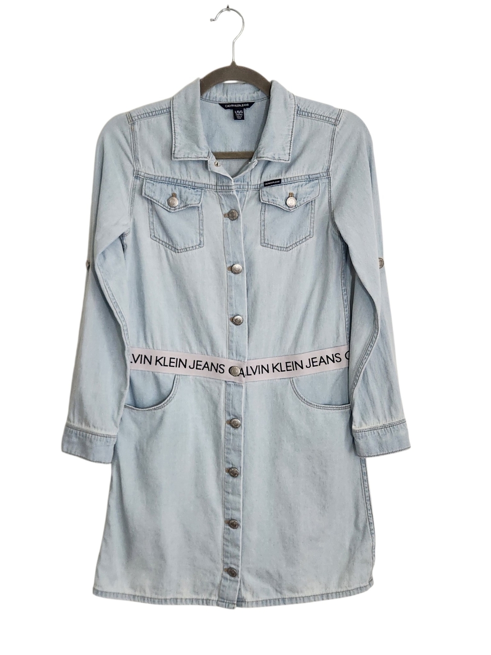 Calvin Klein Light Wash Denim Shirt Dress Size Large 12-14